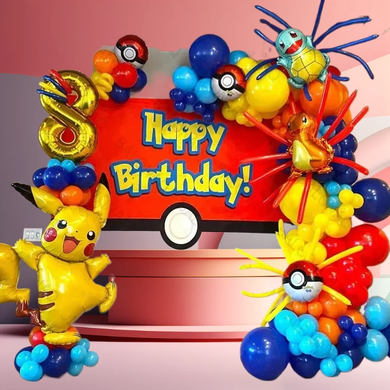 1 Set Pokemon Party Ballongirlande Bogen-Set Traumthema Kinder Geburtstagsparty Deko-Zubehör 3D Pikachu Pokéball Folienballons