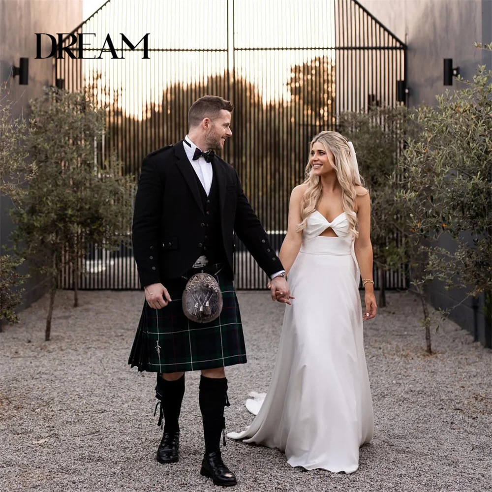 

Modern Sweetheart A-Line Wedding Dress Women Open Back Pleat Sweep Train Sleeveless Bridal Gown Vestidos De Novia Customized
