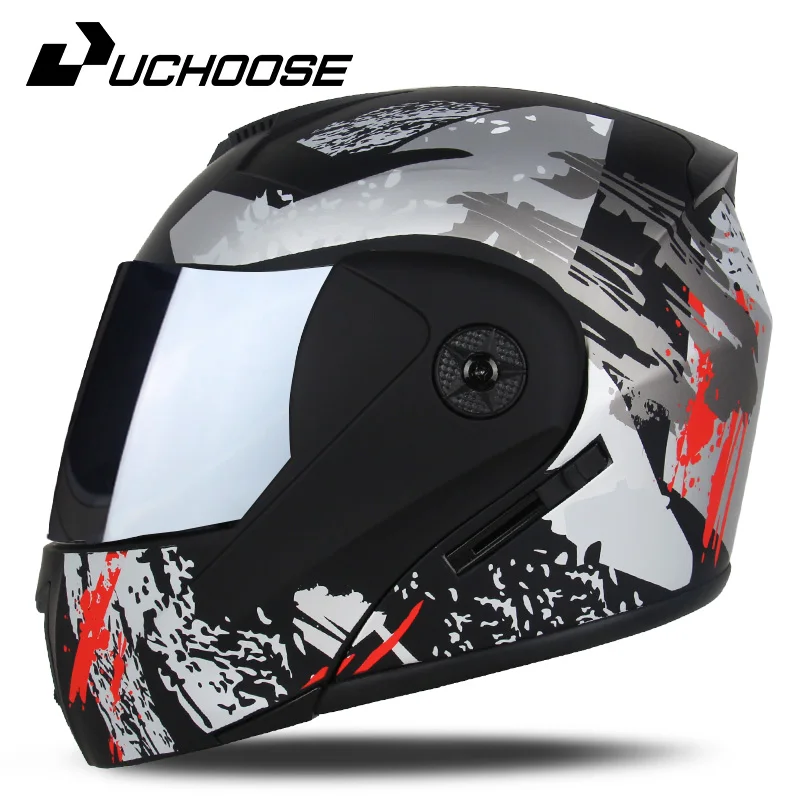 2024 Unisex Racing Motobiker Flip Up Helmets Modular Dual Lens Motorcycle Helmet Full Face Safe Helmet