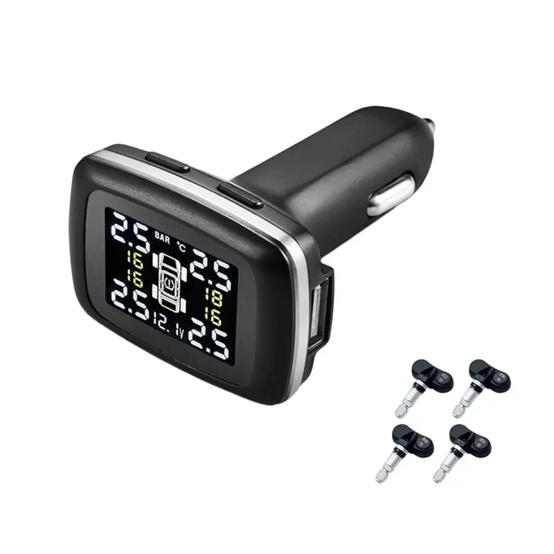 

ABBY-Car TPMS Tire Pressure Monitor System Auto Security Sensor Decoration Accessories Display Alarm Lighter