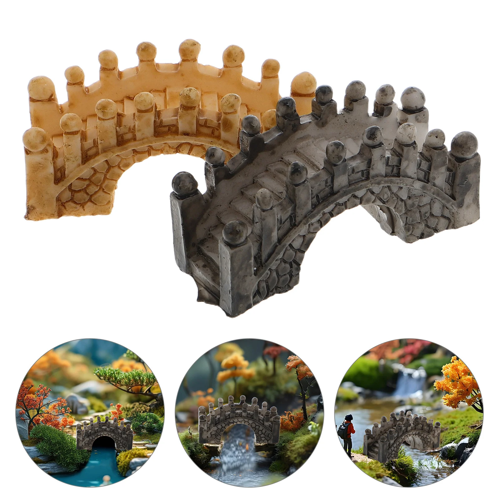 

2Pcs Resin Arch Bridge Ornament Micro Landscape Decor for Terrariums Fairy Gardens Miniature Bridges Home Office Decoration