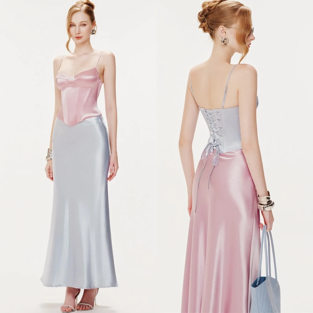 

Customized Luxury Spaghetti Straps Evening Dress Exquisite Satin Prom Dresses Modern Lace Up Back Special Occasion Gowns