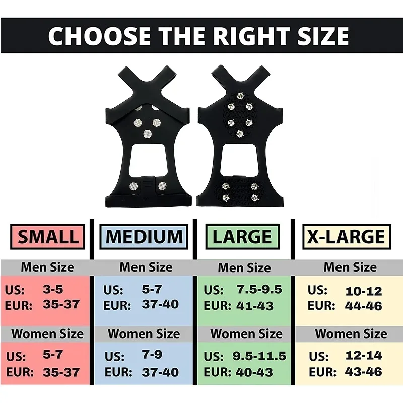 Cubrezapatos antideslizantes con picos de hielo para deportes al aire libre de invierno, con diez picos para escalar en condiciones nevadas.