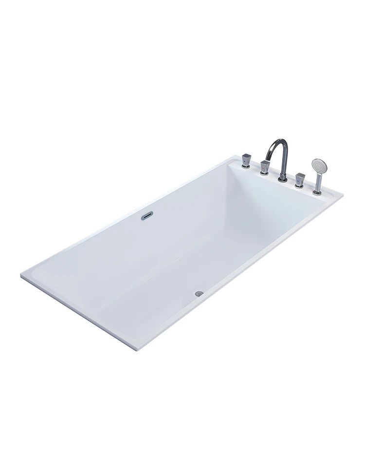 Embedded acrylic rectangular thin edge bathtub for household and adult small units