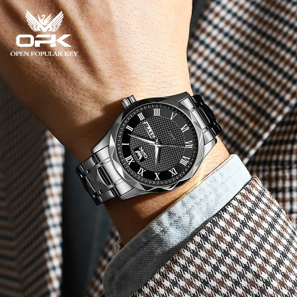 OPK 8166 Original Quartz Watch For Men Roman Scale Dual Calendar Man Watches Stainless Steel Waterproof Luxury Hand Clock 2024