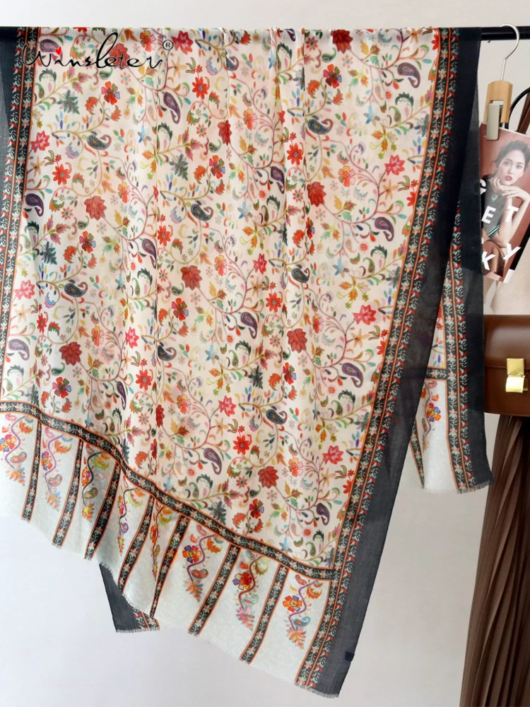 

Winsleter-Женский элегантный длинный шарф из 100% шерсти, 200*100 см с принтом пейсли, подарок для мамы, шарфы-шали в стиле ретро, осень 202, A5O632CC