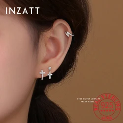 INZATT 1 Piece Real 925 Sterling Silver Zircon Cross Pendant Mini Stud Earrings for Women Light Luxury Ear Bones  Fine Jewelry