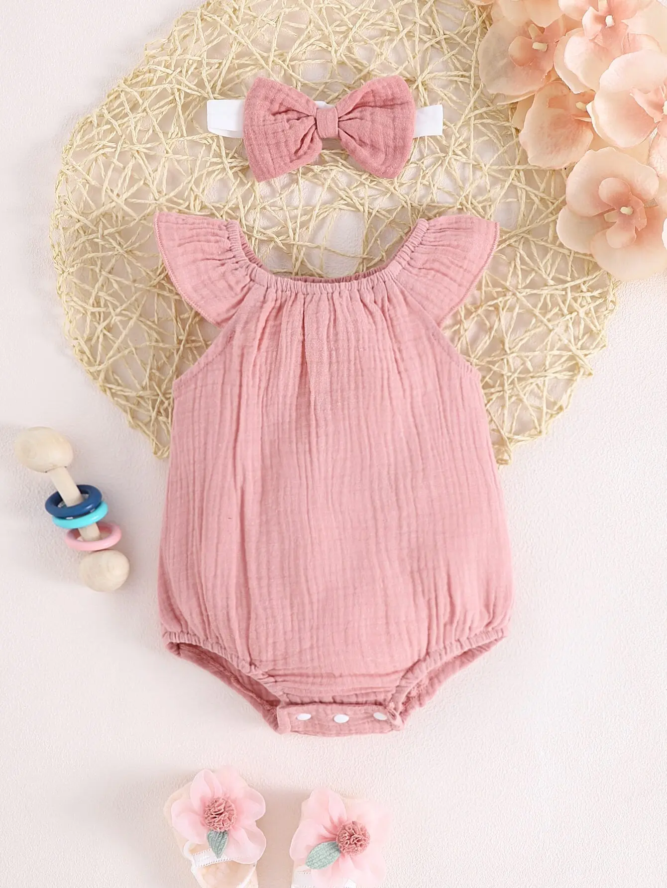 

Vintaside Kids Newborn Cute Daisy Ruffled Sleeve Romper And Headband Set, Summer