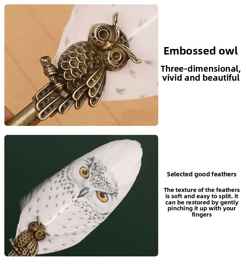 أكاديمية ماجيك ريشة مجموعة أقلام البومة مجموعة صندوق غمس القلم غمس في الماء الرجعية الإبداعية هدية صندوق كتابة رسالة غمس القلم هدية #5