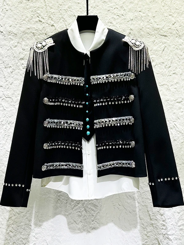 

Faionable Heavy-Work Design Men's Jaet Small Fraance Sle Stage Performance Luxury Casual Suit Outerwear Metal Decorat...