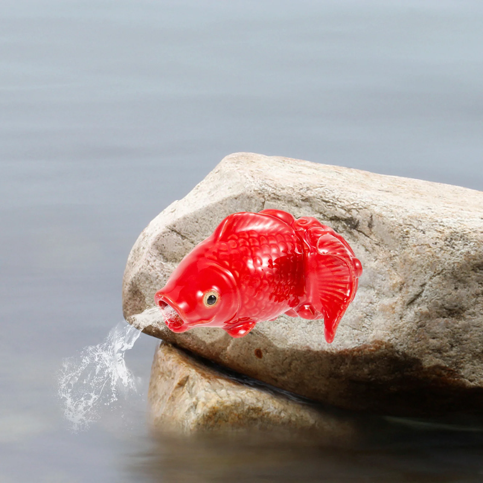 

Ceramic Carp Statue Garden Decor Compact Realistic Lifelike Colors Outdoor Water Fountain Spitter Ornament Carp Statue