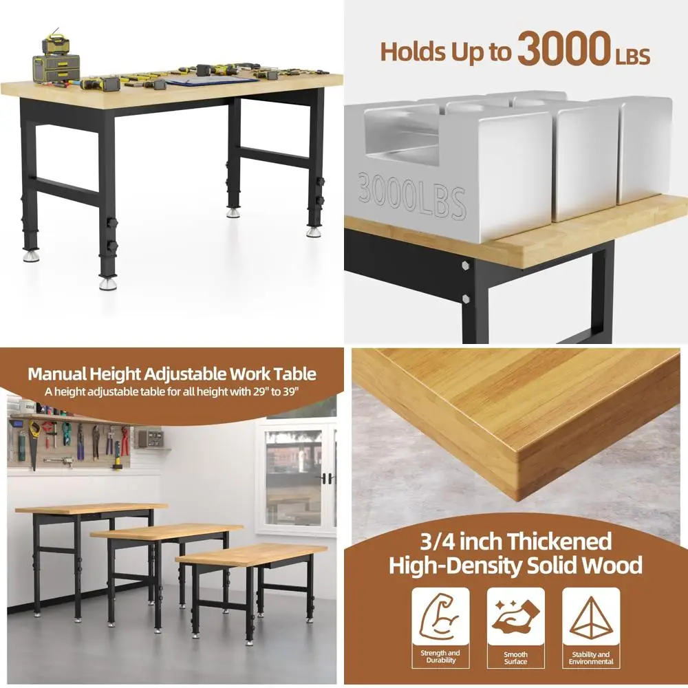 مقعد أدوات معدني قابل للتعديل من الخشب الصلب بسعة تحميل كبيرة للمرآب مع كلمة مفاتيح ذات ذيل طويل #1