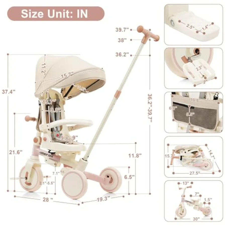 Triciclo para bebé 7 en 1, triciclo para niños pequeños, marco plegable, jinete ligero para niños con Pedal extraíble de 1 a 6 años