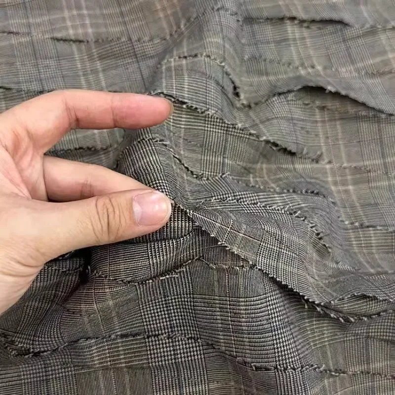 Twill Checkered Fabric 3D Applique Strips Blazer Trench Coat Pants Custom Tailoring Fashion Material DIY Design Textile