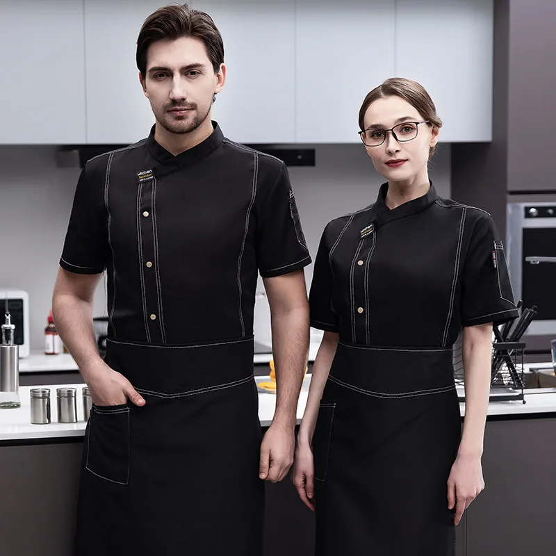 Western Food Overalls Summer Thickening Hot Pot Restaurant Chef Uniform New Short Sleeve Black