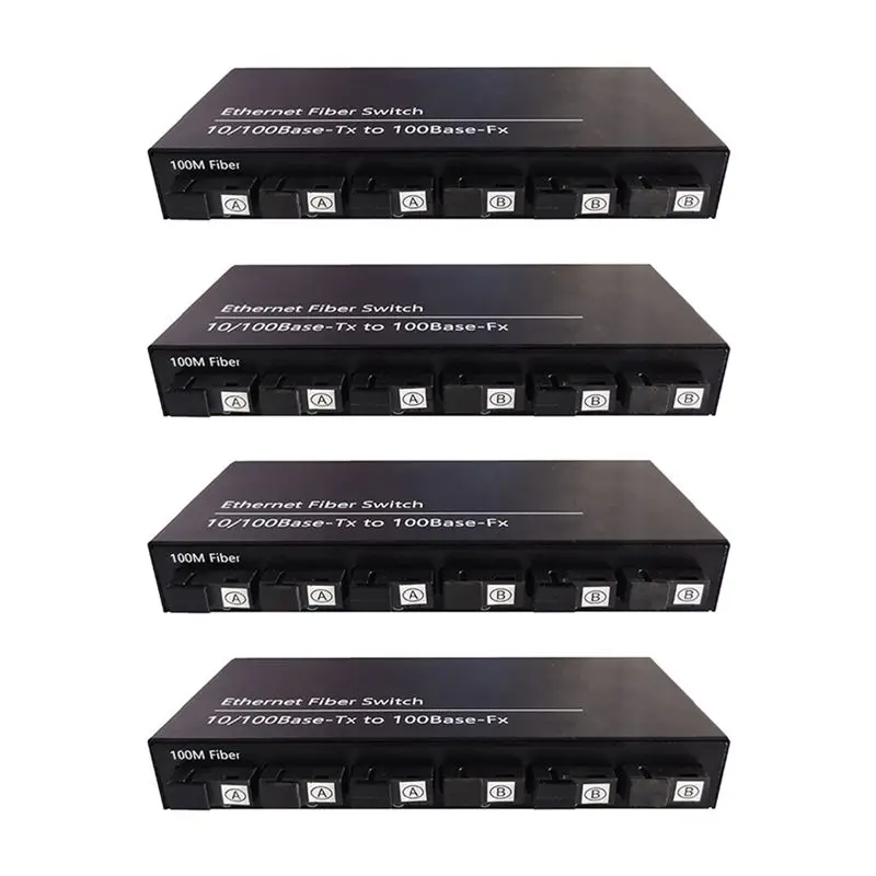 4X 6Port 10/100M Ethernet Switch 6 Fiber Port 25KM 2UTP RJ45 Fiber Optical Transceiver Optical Media Converter US Plug-Y18A