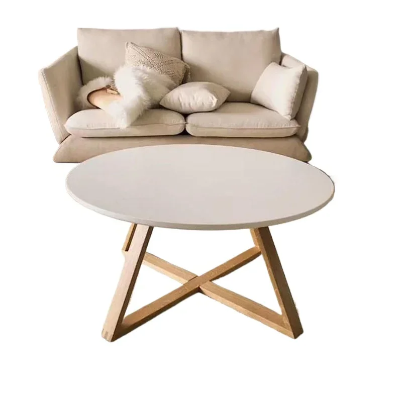 

Japanese-style original solid wood bedroom coffee table living room home balcony white round low table very simple small