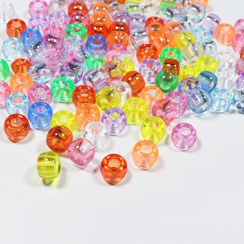 100Pcs/Lot 6x9mm Transparent Beads Pony Rainbow Beads Michaels Maker Big Hole Beads For Jumbo Braid Dreadlocks Accessories Tool