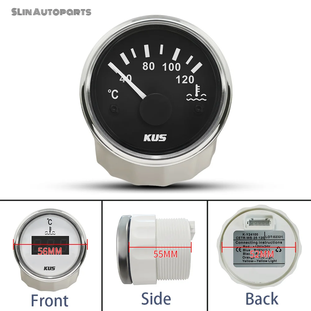 KUS 52mm Digital Waterproof Water Temperature Gauge Indicator Meter 40-120℃ 25-120 Degree with Backlight 12V 24V for Yachts Car