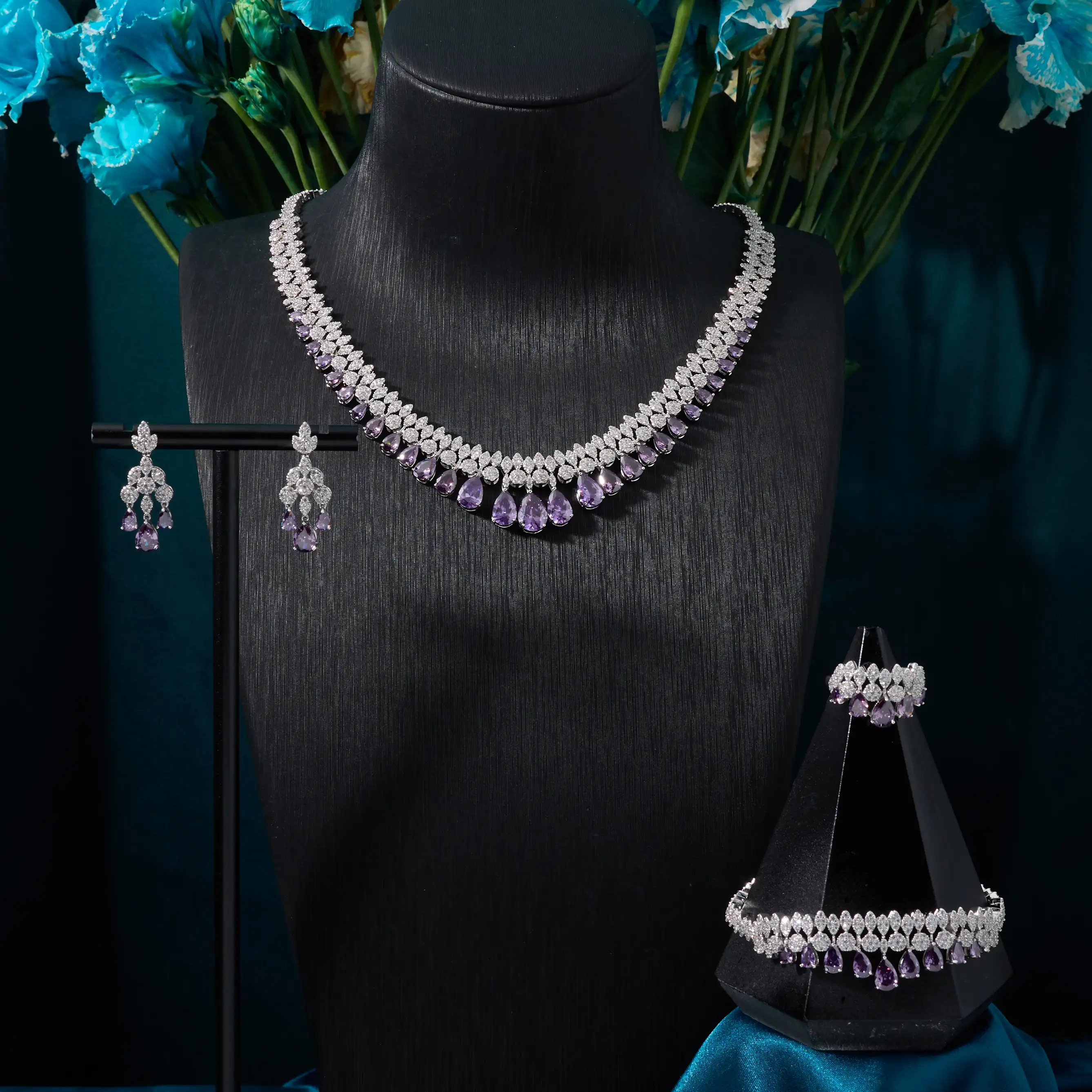 

IN JEWELIFE Luxury Dewdrops Classic Women Jewelry Sets Color Cubic Zirconia Necklace Earring Bracelet Ring Set for Wedding 18883