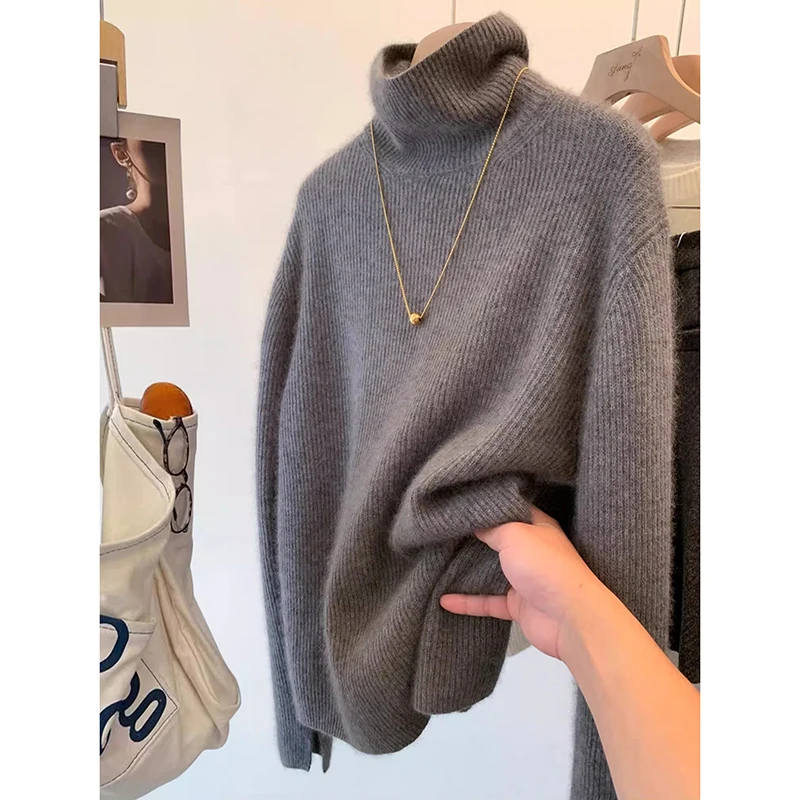 2024 Women\'s Autumn Winter New Solid Color Pullover Tops Female Turtleneck Sweater Tops Ladies Long Sleeve Knitted Jumpers