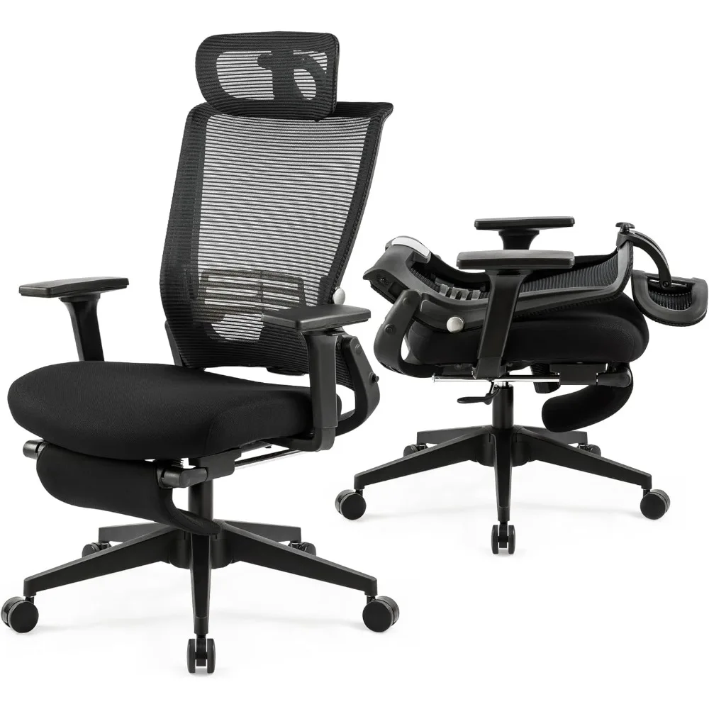 Foldable Office Chair with Foot Rest Ergonomic Office Chair with Adjustable Lumbar Support Headrest Armrest