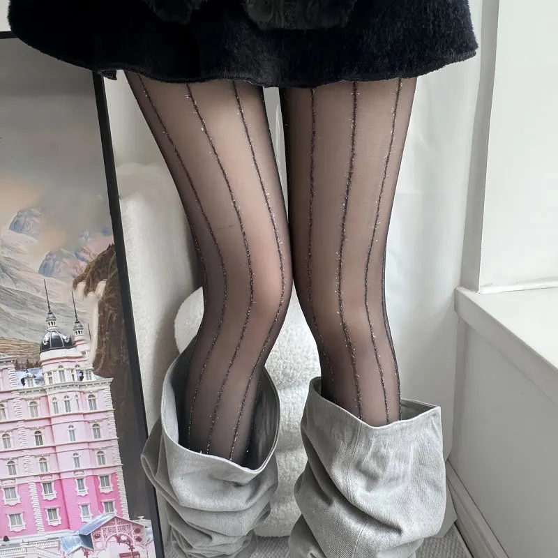 Neues Design Silberfaden Vertikale Linien Strumpfhose Damen Slim Fit Formende Strumpfhose Glitzer-Strümpfe