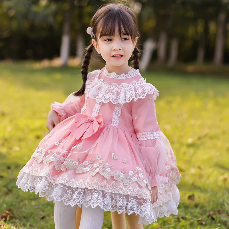 2022 primavera nuova ragazza vestito da principessa bambini di piccole e medie dimensioni Lolita gonna gonfia gonna ricamata in rete