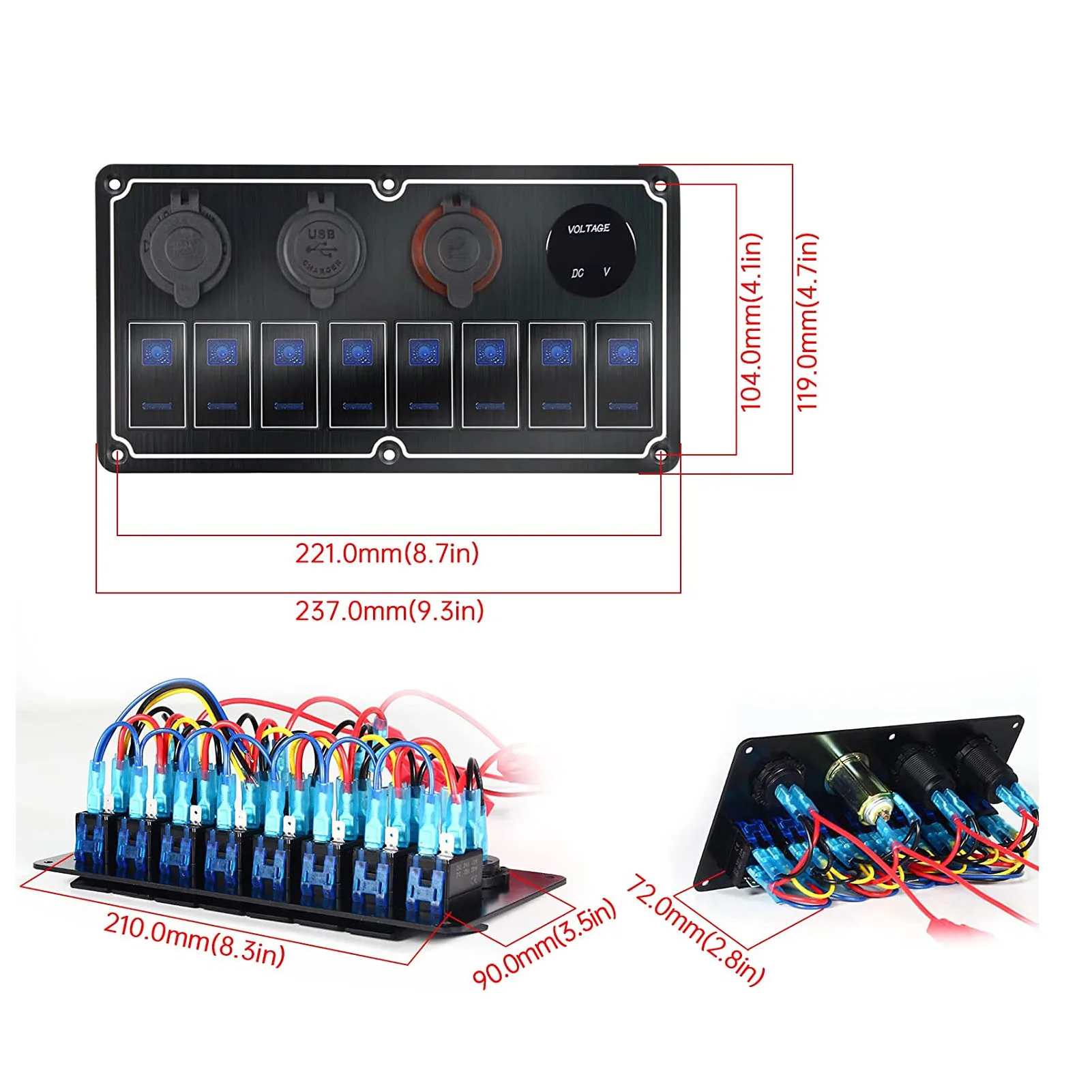8 عصابة لوحة التبديل الروك 12 إلى 24 فولت 2 المصابيح الزرقاء مع ملصق يدوي الصنع 5 دبوس مقاوم للماء للسيارات RVs اليخوت السفن