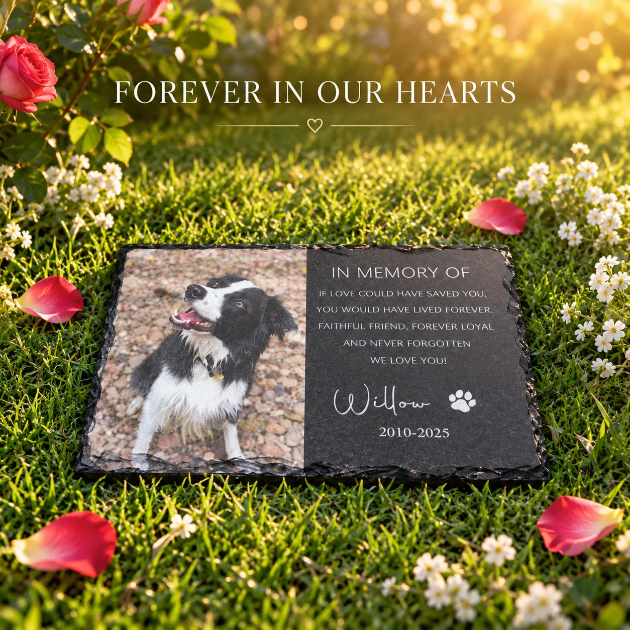Personalized Pet Memorial Stone with Photo Printing Dog Grave Marker Plaque Custom Pet Memorial Garden Stone Slate with Name