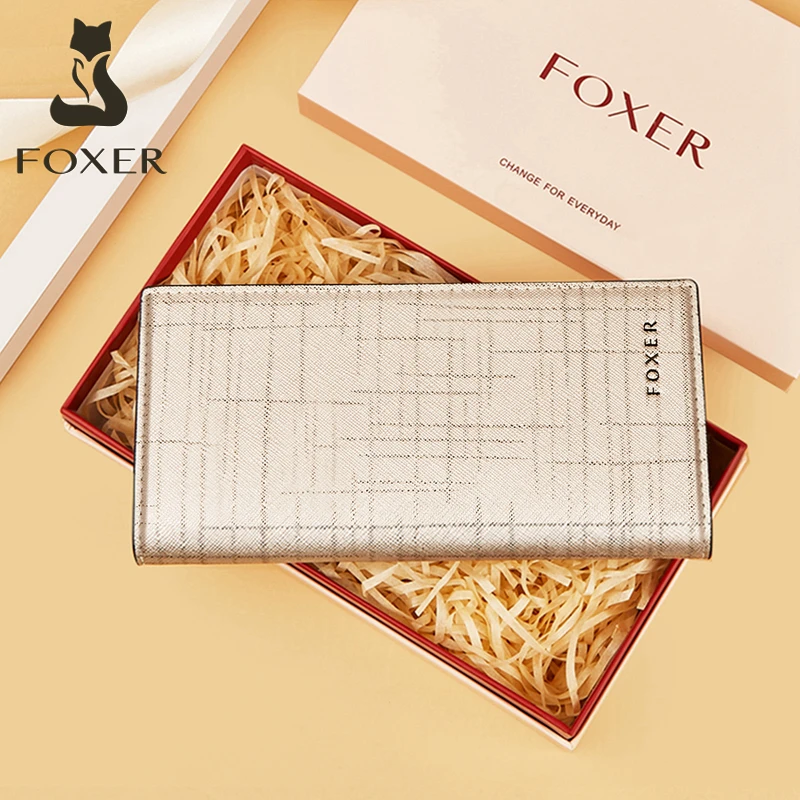 FOXER Women Leather Wallet Long Purse Card Holder for Lady New Year Gift for Girlfriend Mom Lover