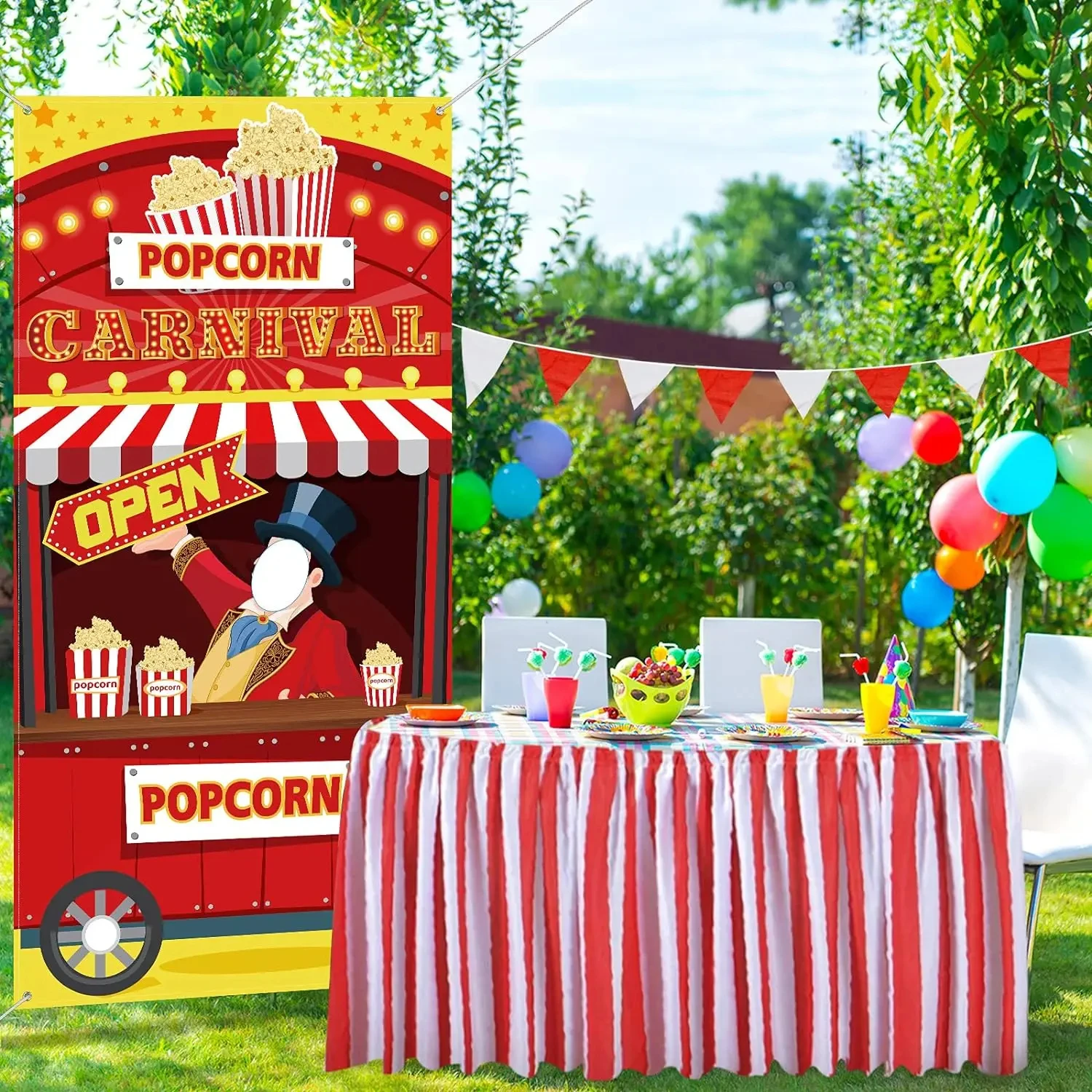 1.5 * 1/0.9 * 1.8M vinyl circus clown popcorn background cloth carnival performance birthday party decoration