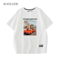WAVLATII Women New Fashion White Printed T-Shirts Female Pink Streetwear Tees Black Comfortable Casual Summer Tops WT2232