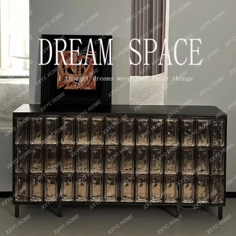 

minimalist premium crystal glass brick dining side cabinet Home art antique locker Storage cabinet