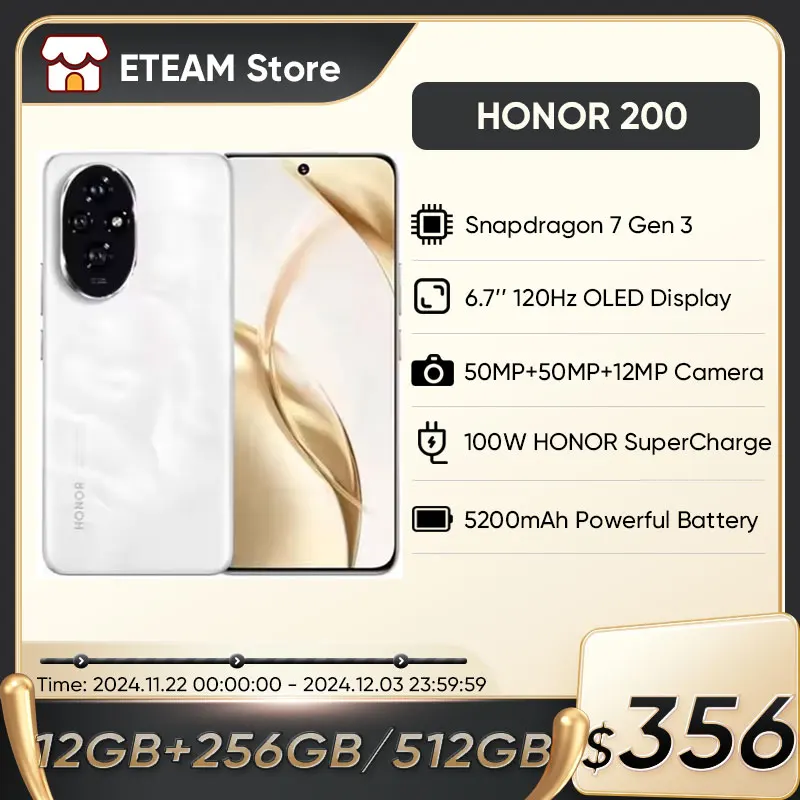 2024 Original HONOR 200 Global Version Snapdragon 7 Gen 3 5G Smartphone 6.7'' AMOLED Display Support HONOR 100W SuperCharge