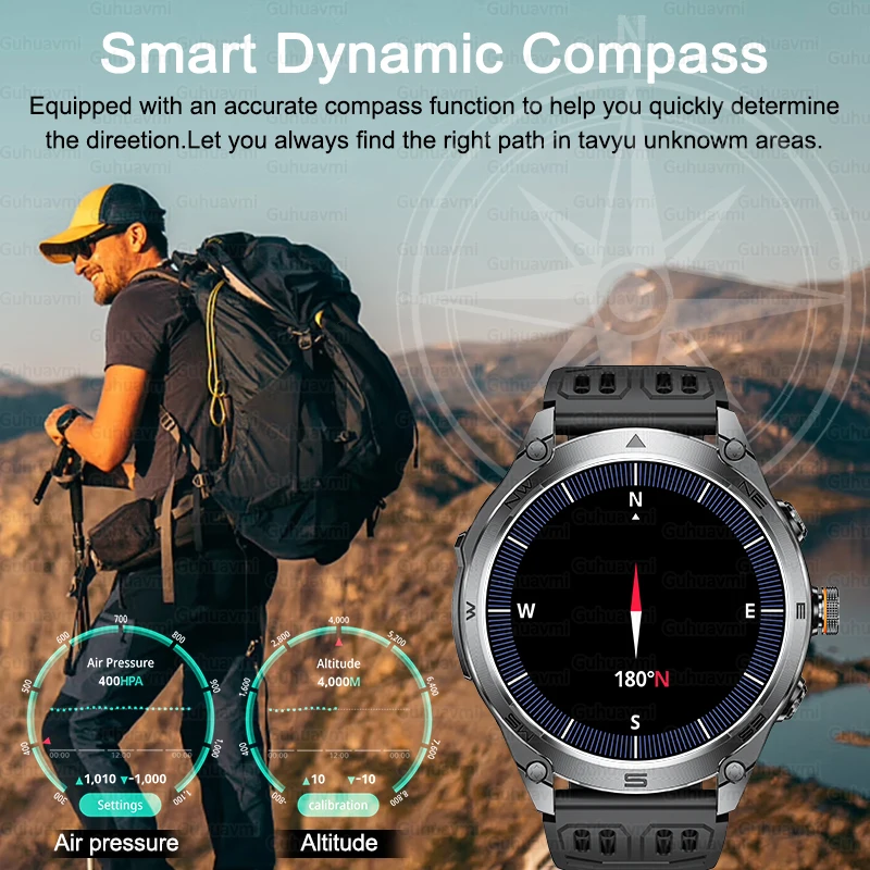 Men's 1000mAh Large Battery GPS Smartwatch LED Flashlight IP69K/10ATM Waterproof Health Monitoring Bluetooth Call Sports Watches