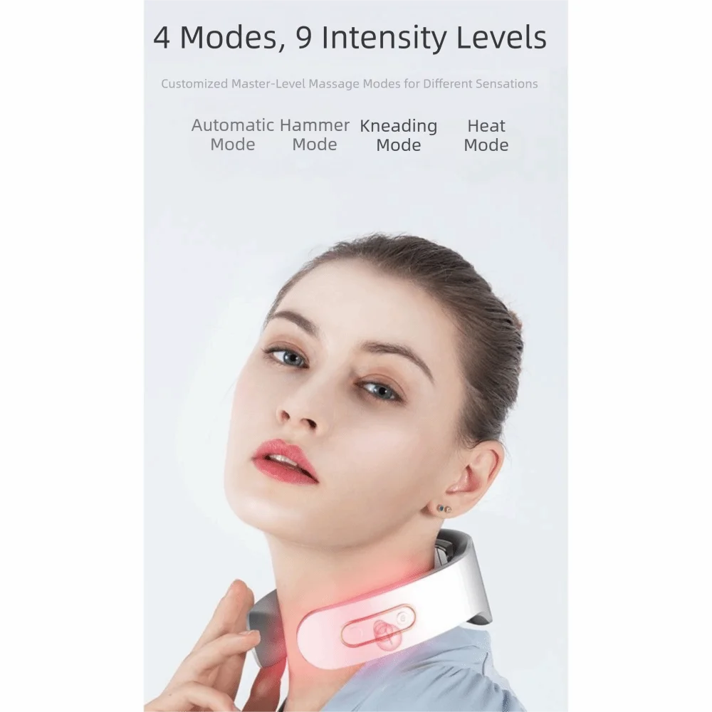 Hot Compress Neck Massage Instrument Intelligent EMS Pulse Cervical Spine Massager 8-Head Ergonomic Neck Massager Office Use