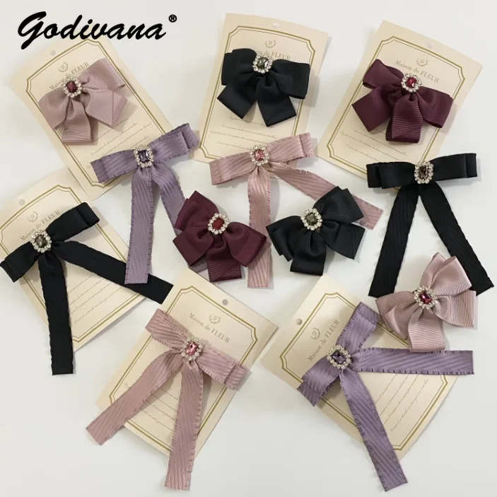 Japanese Fashion New Cute Lady Lacework Rhinestone Bow Hairpin Girl Women's Lolita Bow Hair Clips Fashion Headwear