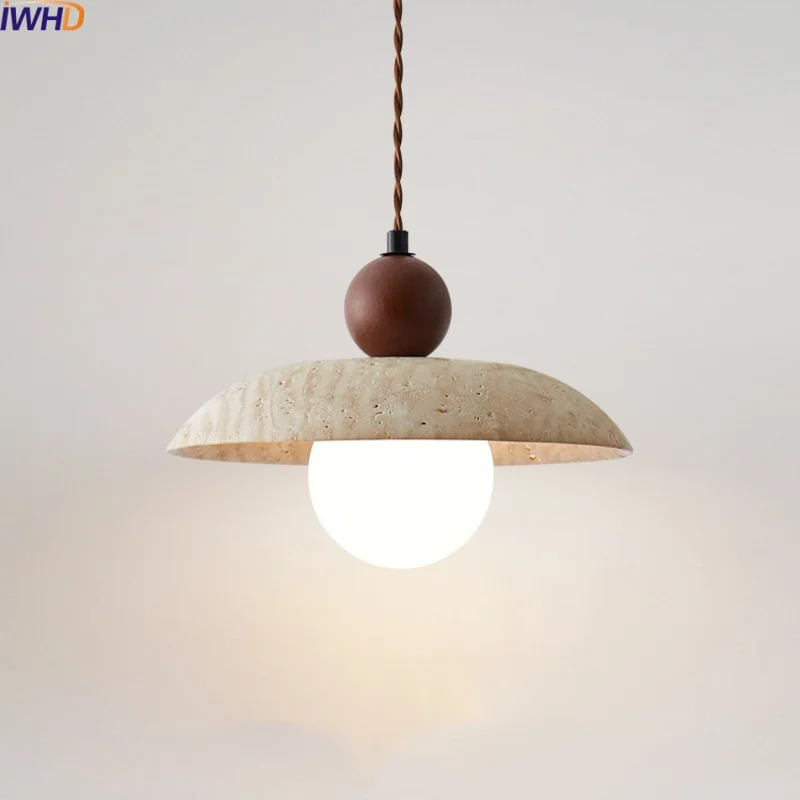 IWHD Yellow Hole Stone LED Pendant Light Fixtures Bedroom Dining Room Restaurant Creative Designer Hanging Lamp Lustre Decor