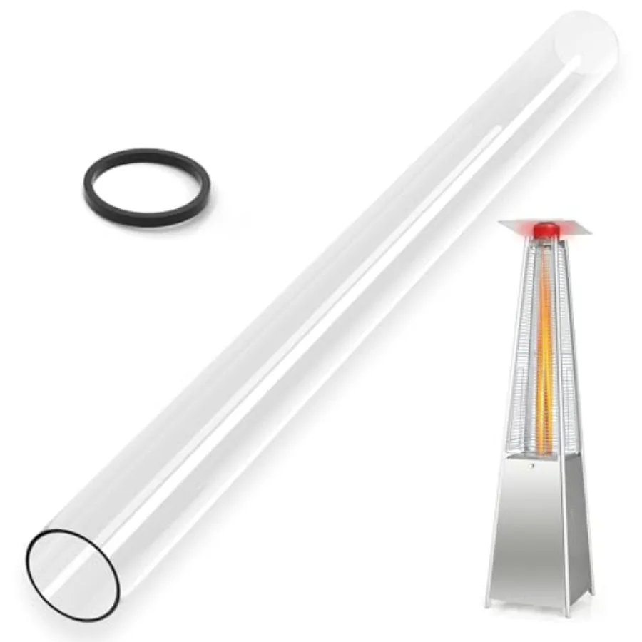 

Patio Heater Glass Tube Replacement with Rubber Ring 49.5″ Tall 4″ Diameter Quartz Glass Tube Fit Four-Sided Pyramid Flame Outd