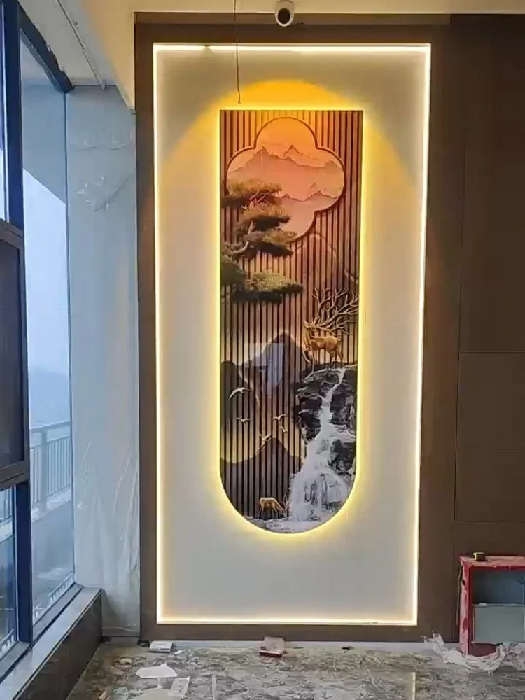 Guest Welcome Song Entrance Decoration Painting Luxury Led Electronic Clock Corridor Hanging Painting Living Room Wall Light