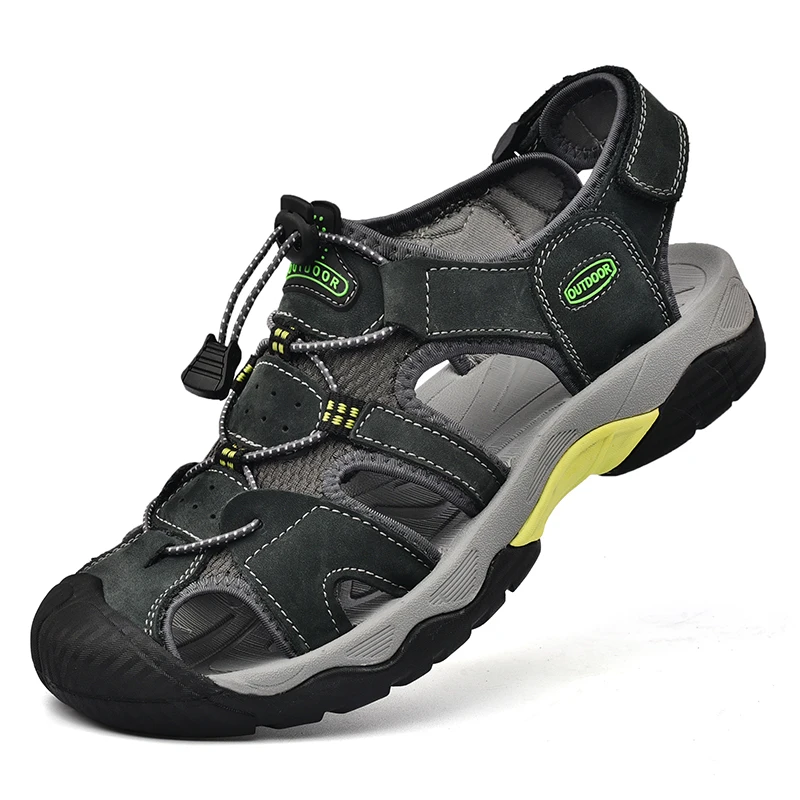 

Summer Men's Sandals Classic Genuine Leather Sandals Fashion Outdoor Hiking Shoes Light Breathable Non-slip Sneakers 38-48