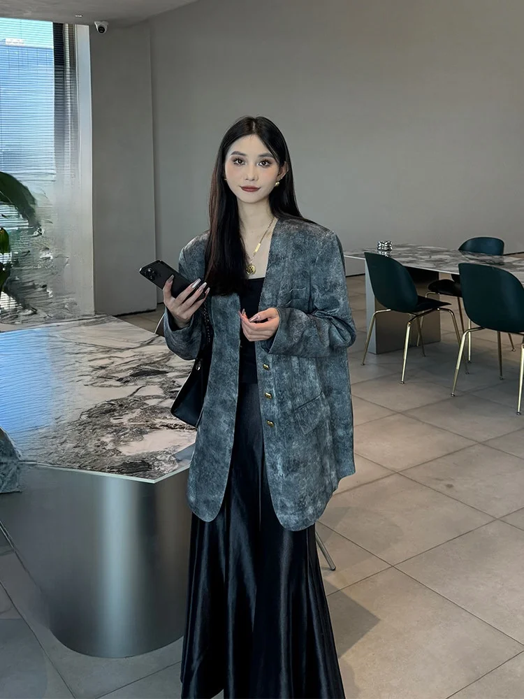 

Новый китайский женский костюм-жакет свободного кроя для весны и осени, модный топ малого размера из полиэстера