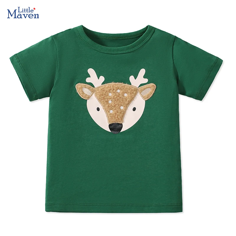 Little maven Summer New Children\'s Clothes Cartoon Unisex T-shirts Cute Deers Applique Baby Girls Boys Comfort Cotton Tees Tops