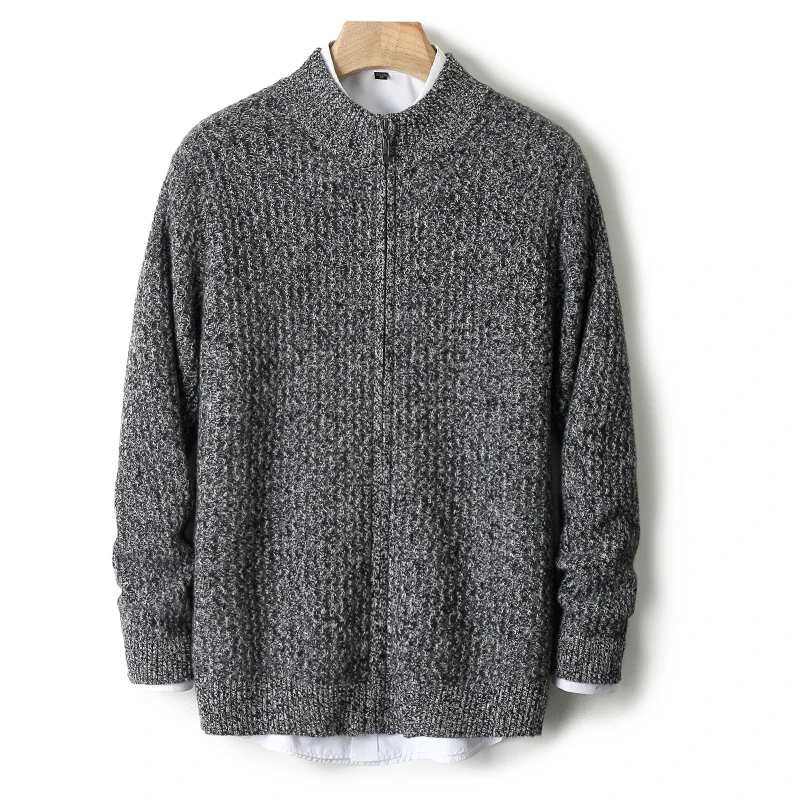 New coat in autumn and winter 100% merino wool men's semi-high neck cardigan business leisure knitted cashmere sweater