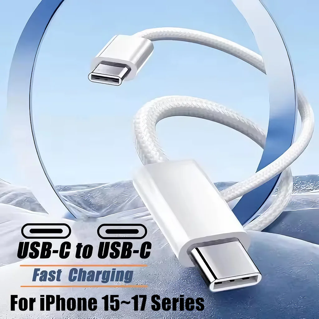 

60W PD Braided Fast Charging USB-C Cable For iPhone 17 Air 16 Pro Max 15 Plus Samsung Type C to Type C Quick Charge Phone Cables