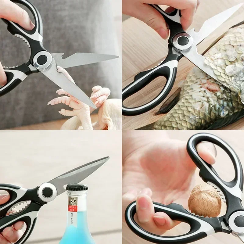 Multipurpose Stainless Steel Kitchen Scissors Heavy Duty Dishwasher Safe for Cutting Meat Poultry Fish and Opening Bottles