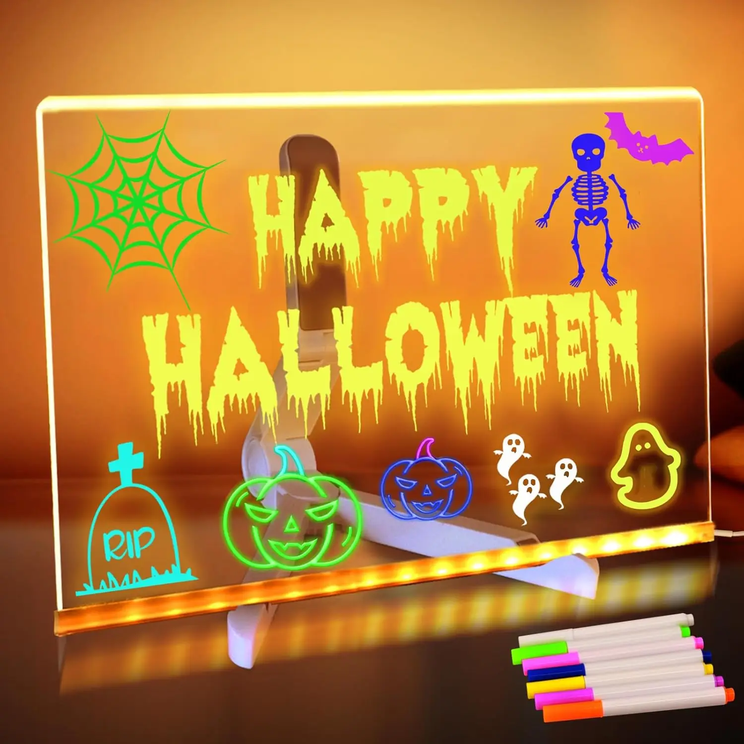  Light Up Acrylic Message Board Rewritable DIY Children's Glowing Drawing Board Message Lamp With 7 Colorful Pens Night Light