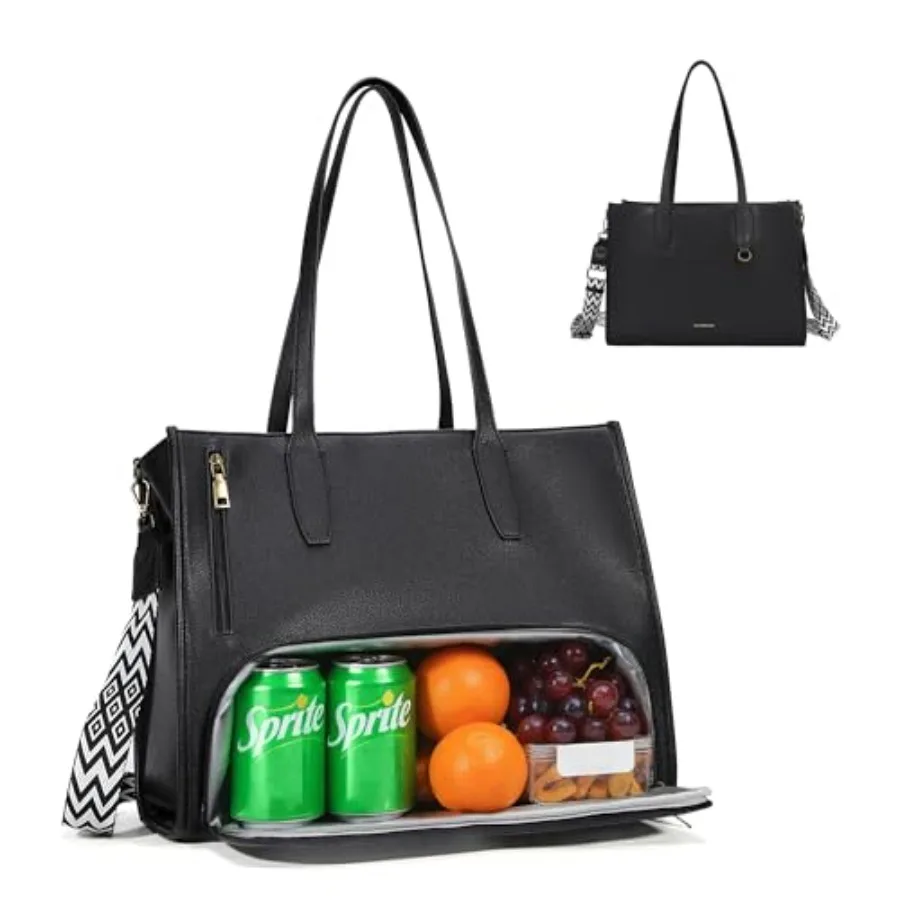 

Women's Large leather Work Tote Bag with 14" Laptop Compartment Insulated Lunch Box