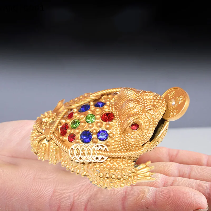 Gold Colour Money Frog Statue - Feng Shui Three-Legged Wealth Toad Figurine
